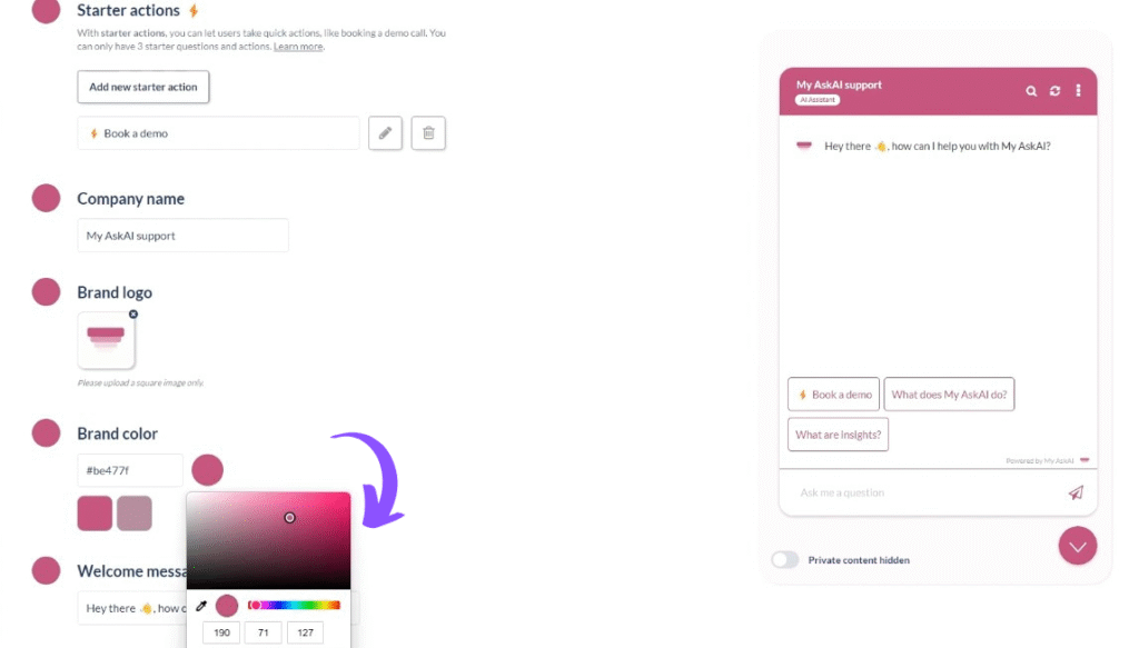 Ask AI AI Agent Customization