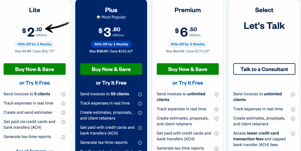 freshbooks pricing
