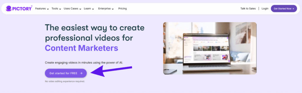 pictory ai homepage