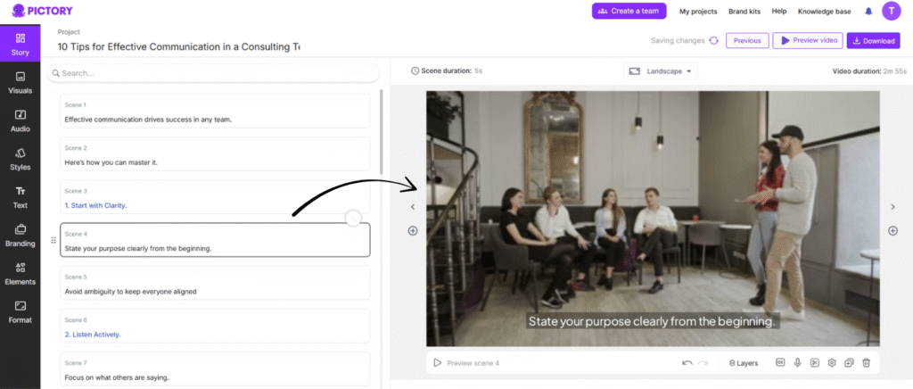pictory ai script to video
