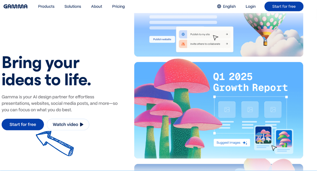 Gamma AI homepage