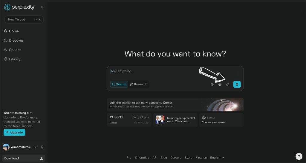 perplexity ai homepage