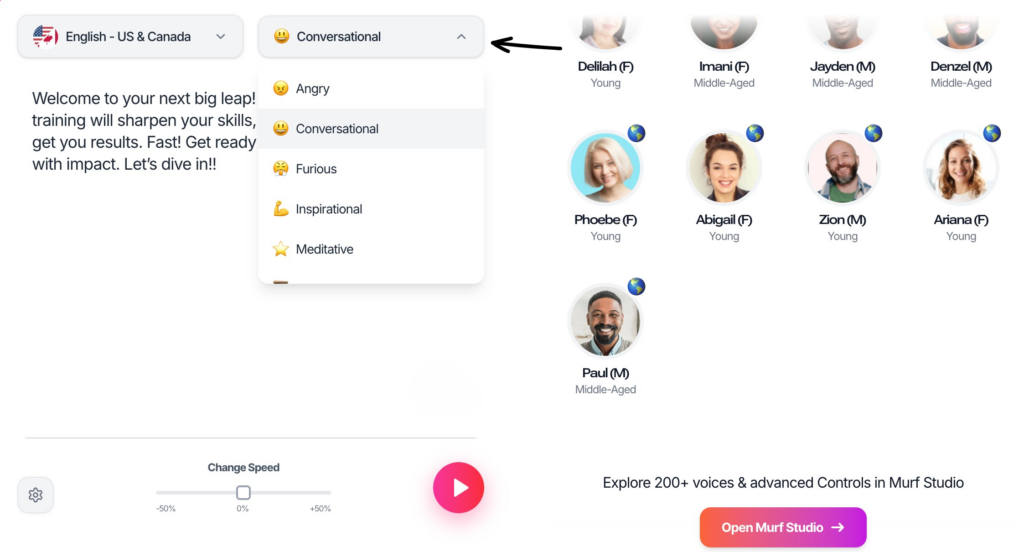 Murf AI Voice tone feature