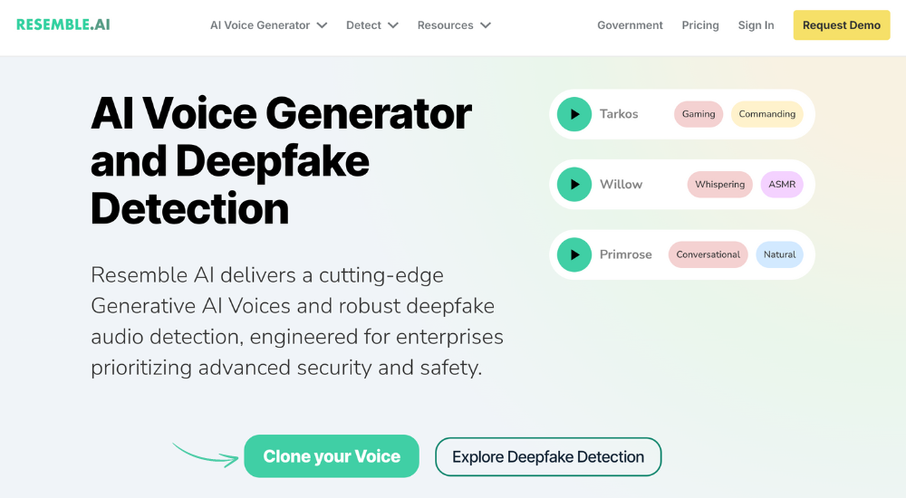 Resemble AI homepage