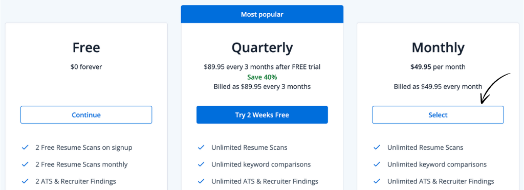 Jobscan Pricing