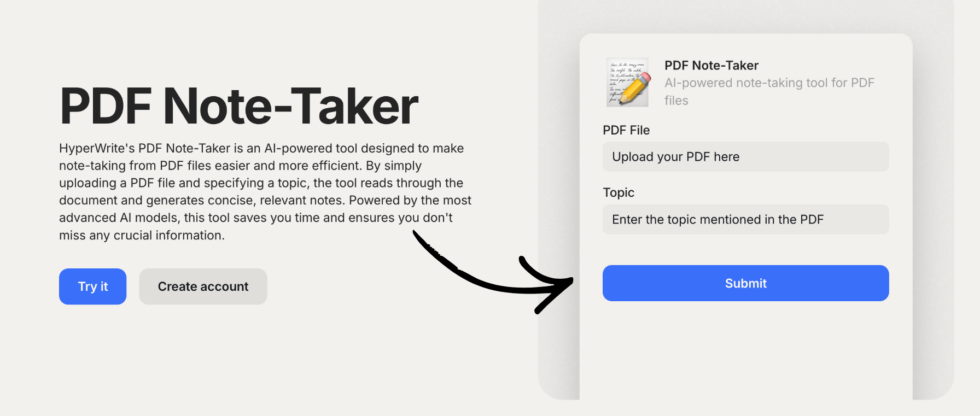 HyperWrite AI PDF Note Taker