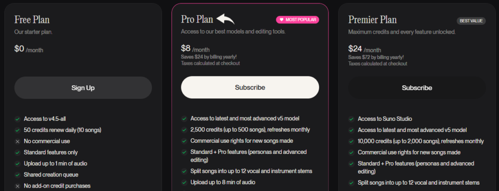 Suno AI Pricing