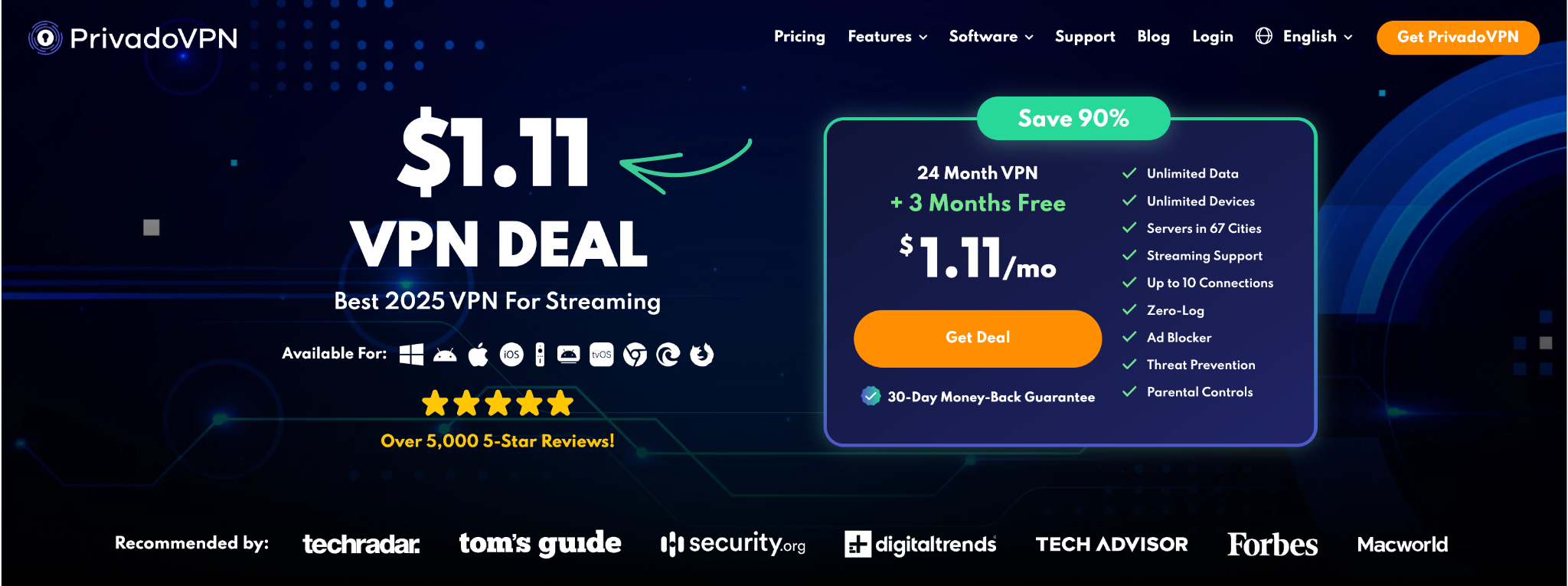 PrivadoVPN homepae