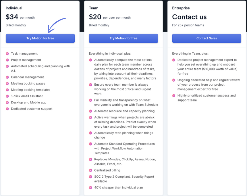 Motion AI Pricing