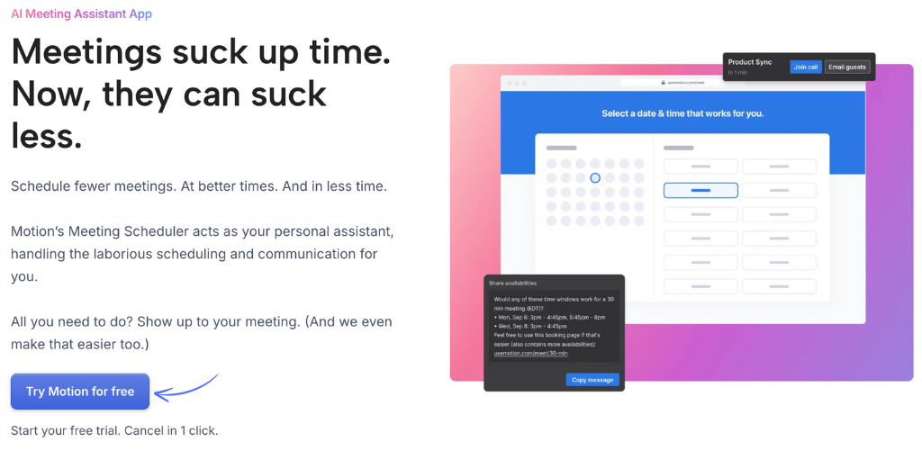 Meeting Assistant feature of Motion AI