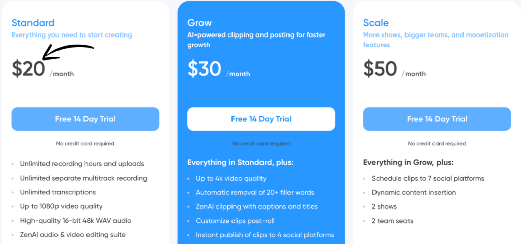 Zencastr Pricing