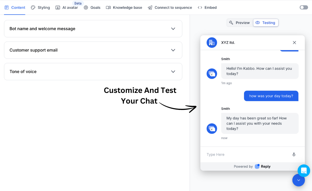Customize And Test Your Chat