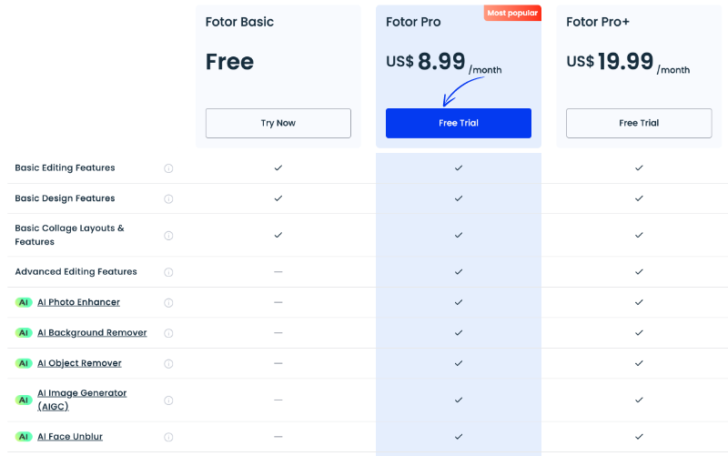 Fotor Pricing