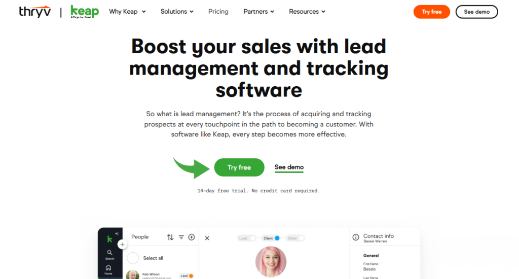 Keap lead management and tracking