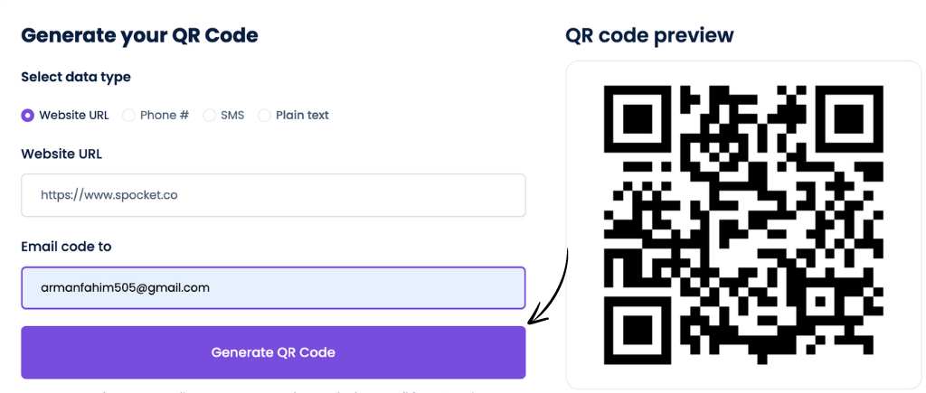 QR code genrator of spocket