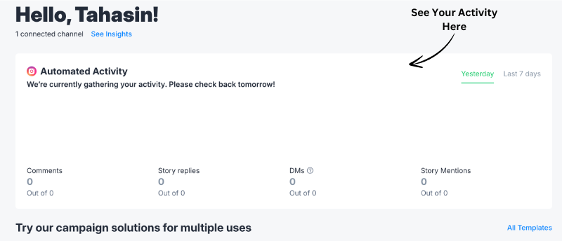 See Your Activity Here with Manychat