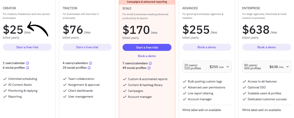 sendible pricing