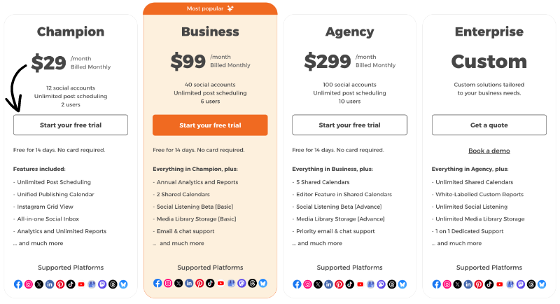 Social Champ pricing