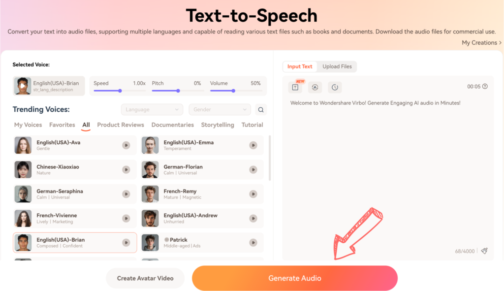 virbo ai text-to-speech