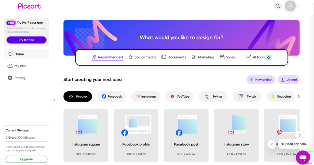 Picsart landing page