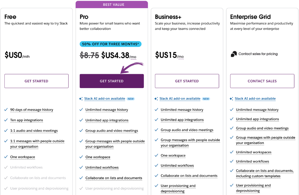 Slack pricing