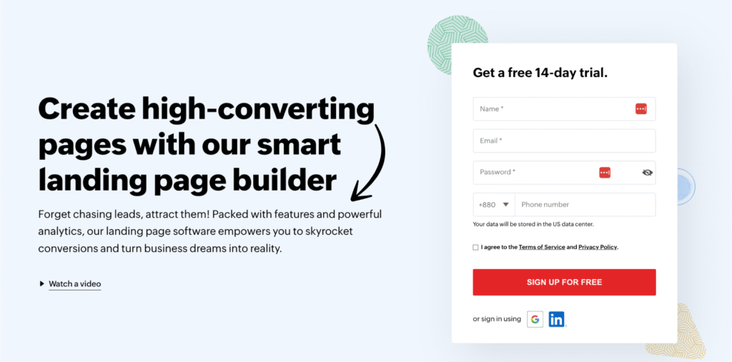 zoho social landingpage builder