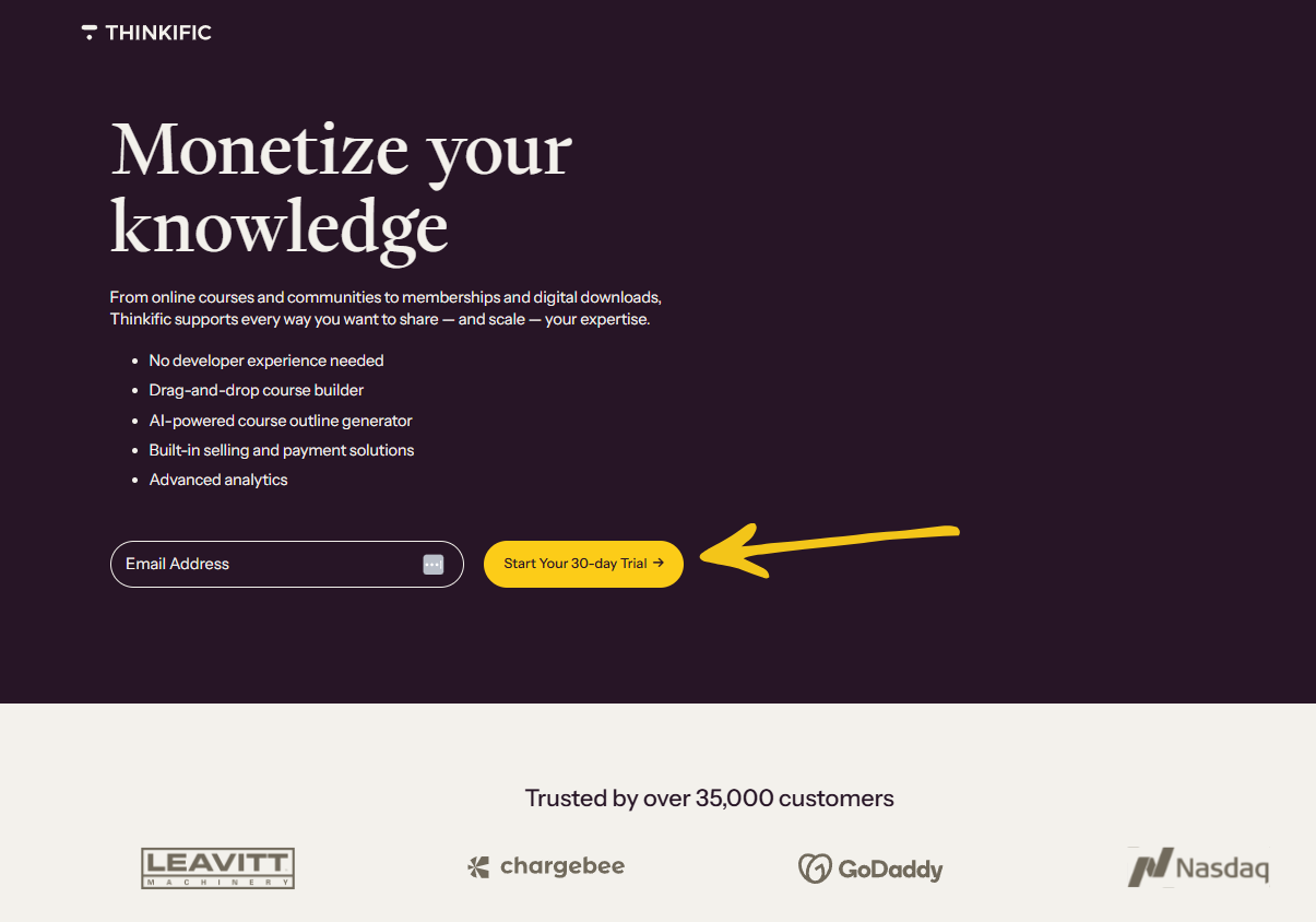 thinkific homepage