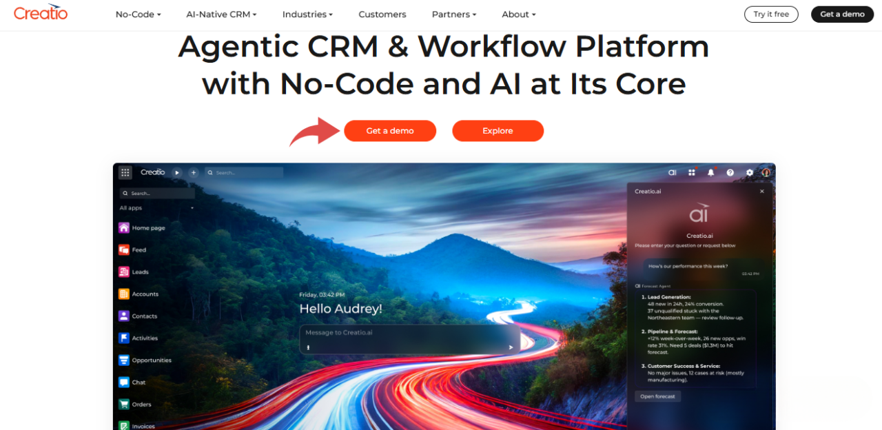 Creatio CRM Homepage