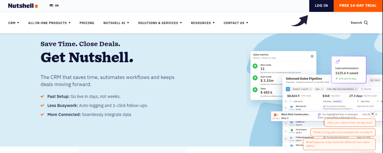 Nutshell CRM Homepage