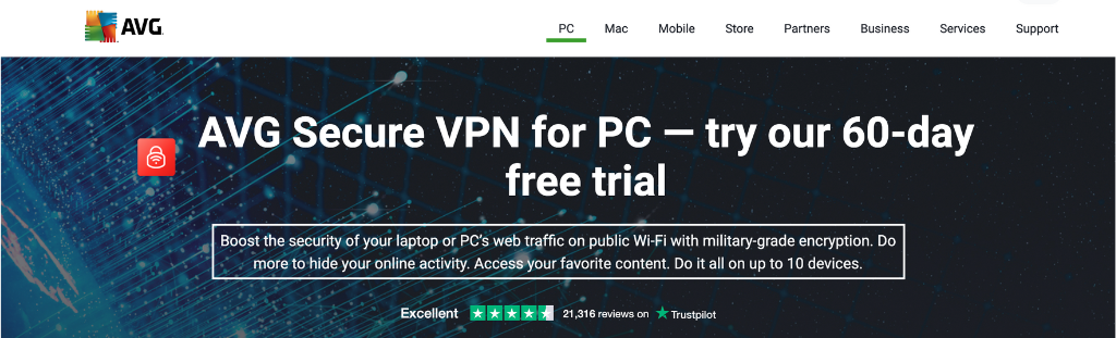 AVG VPN Homepage