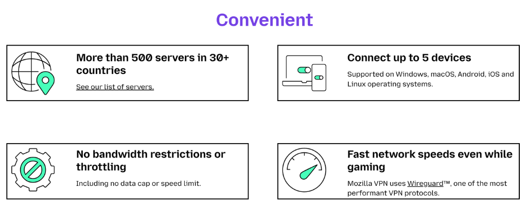 Convenient features of mozilla vpn