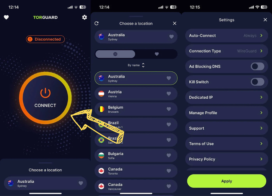 Connecting to a TorGuard VPN Server