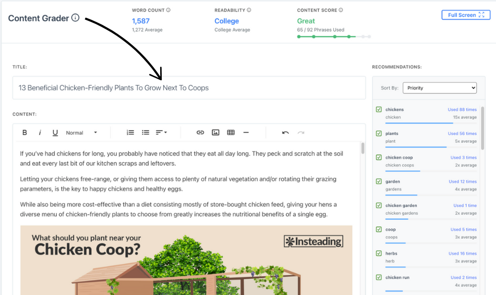content harmony content grader