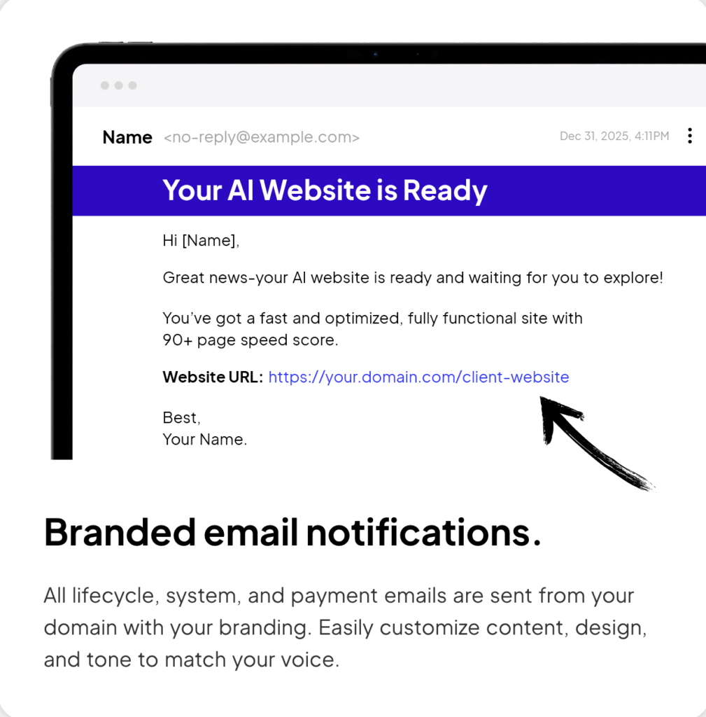 10web Branded email notifications.
