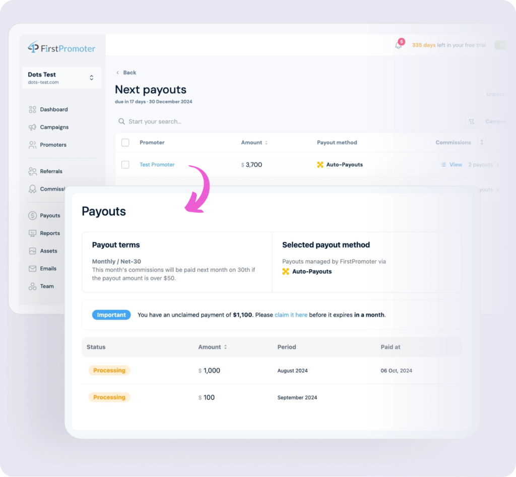 Firstpromoter One click auto-payouts