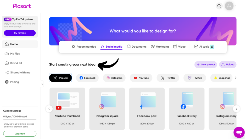 Picsart Homepage
