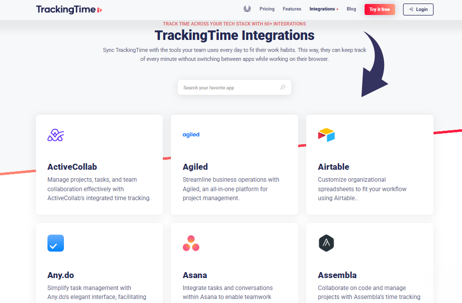 TrackingTime Integrations with Other Apps