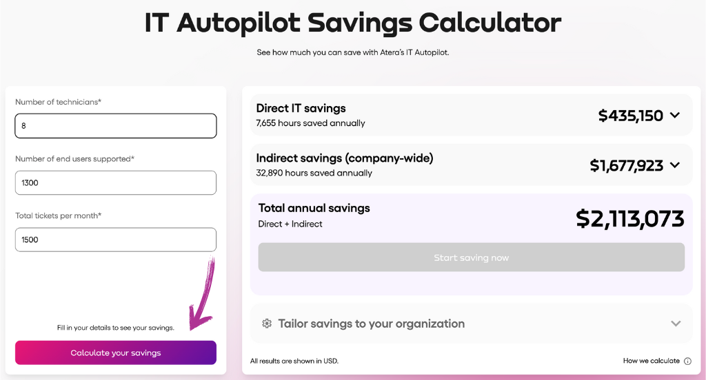 Atera Autopilot Savings Calculator 