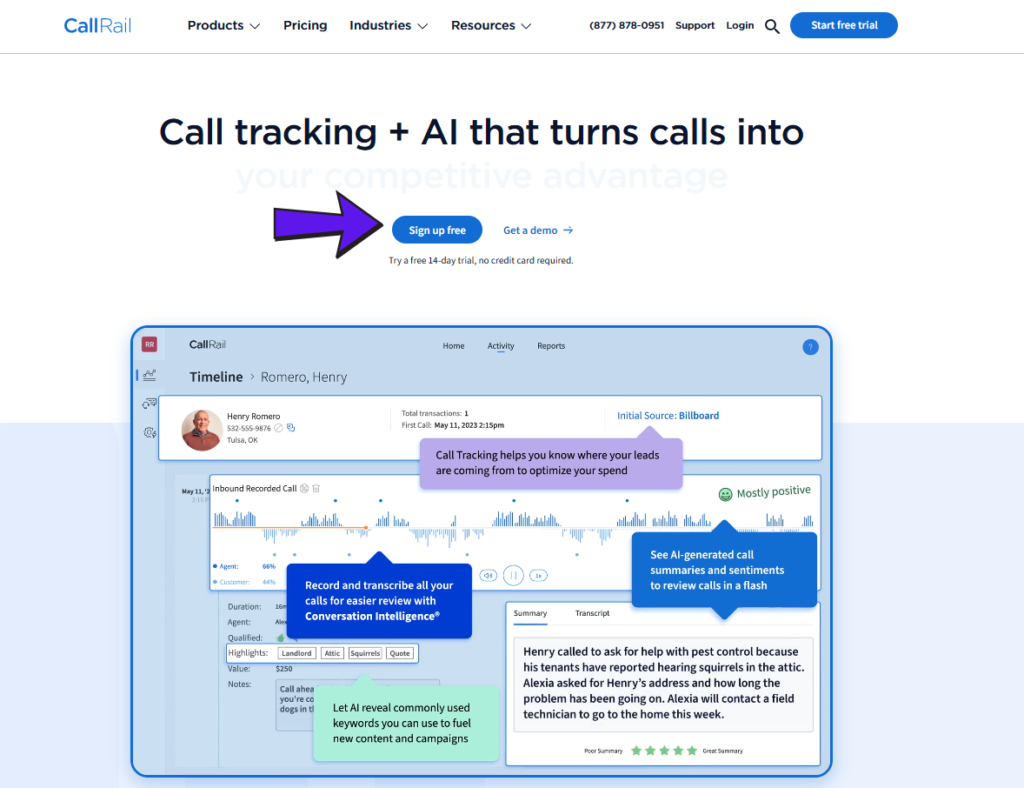callrail homepage