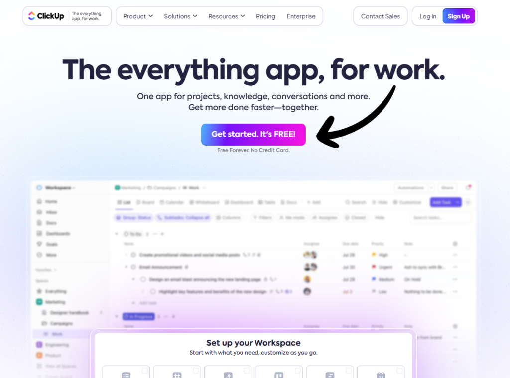 clickup homepage