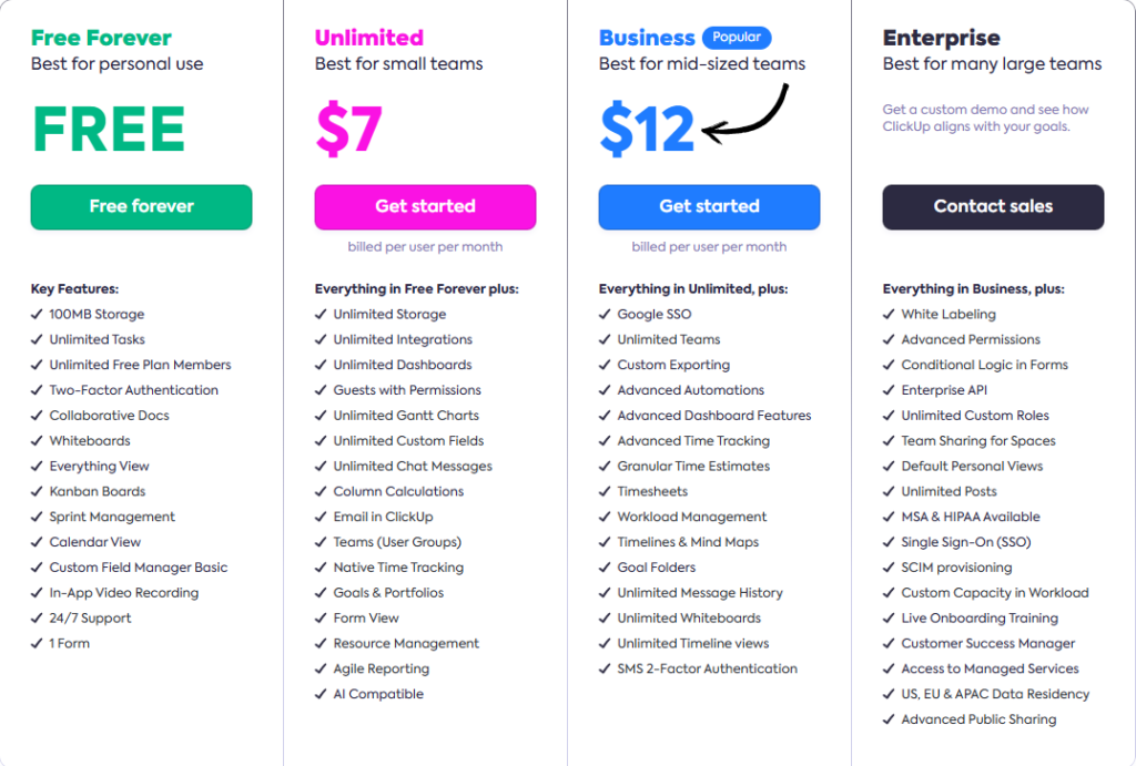 clickup pricing
