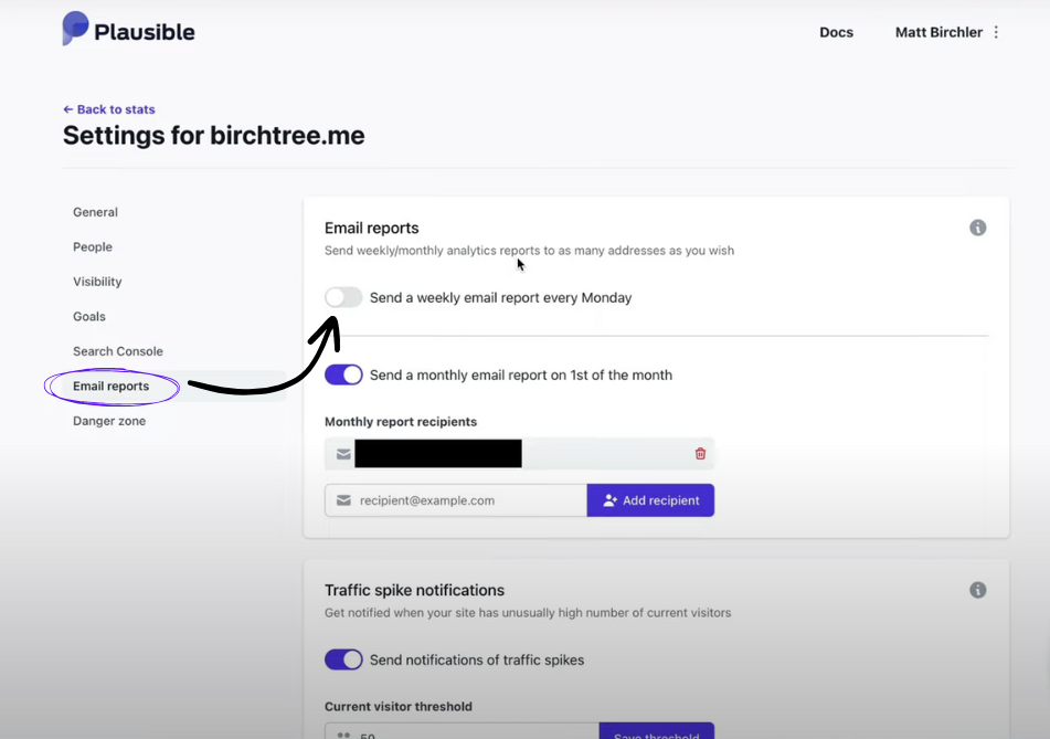 plausible email reports