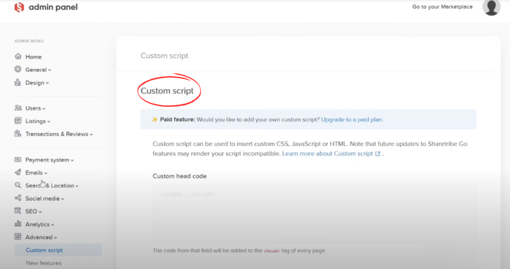 sharetribe custom script