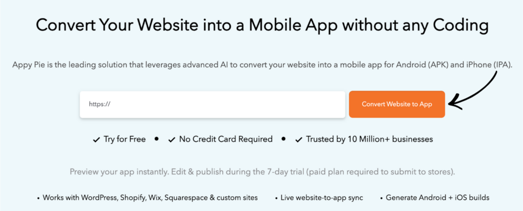 appy pie 将网站转换为移动应用
