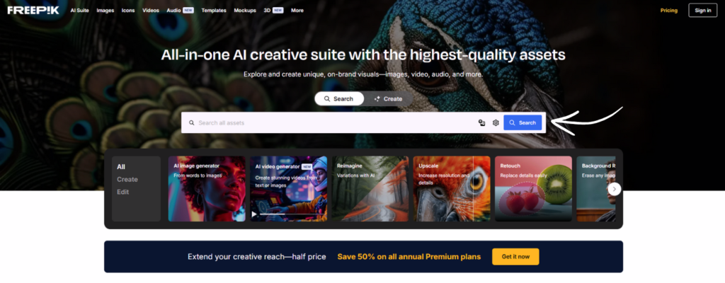 Freepik homepage