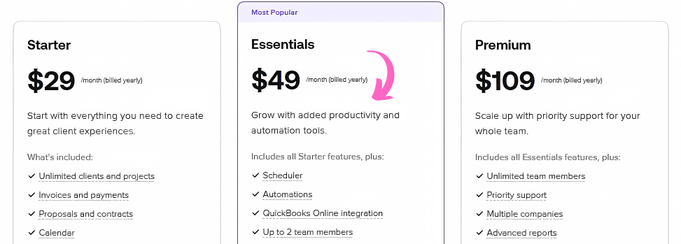 Honeybook pricing