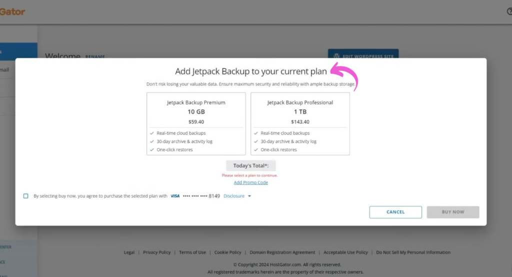 HostGator JetPack Backup