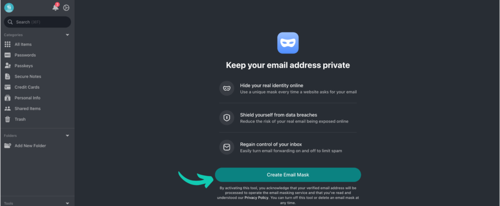 Email masking in NordPass