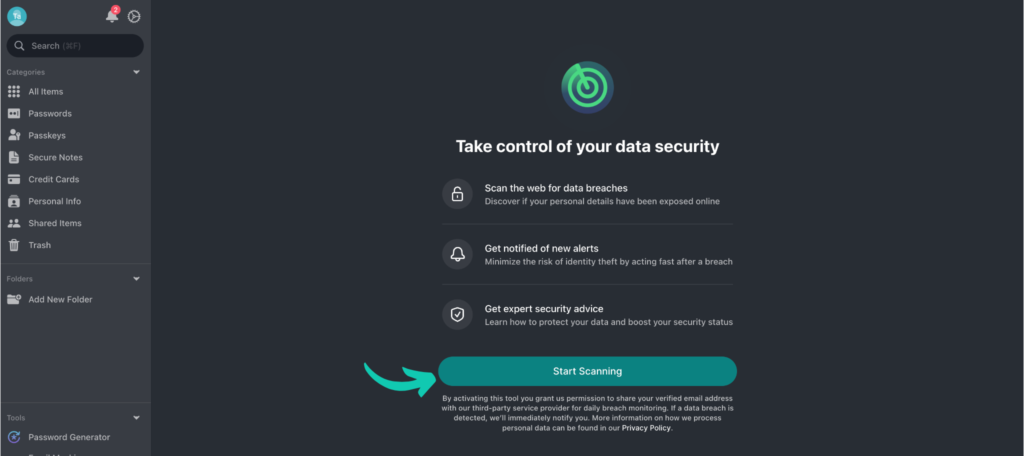 Data breach scanner in NordPass