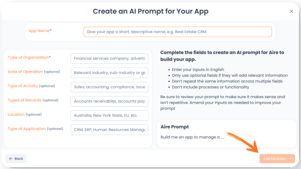 Aire AI promt for app
